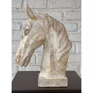Figura Cabeza De Caballo Blanco Envejecido