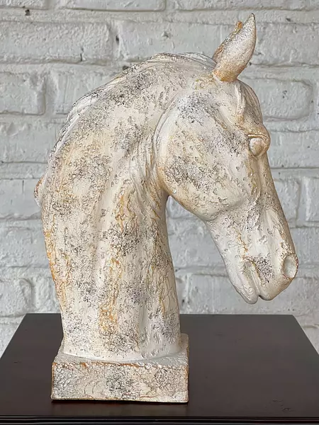 Figura Cabeza De Caballo Blanco Envejecido