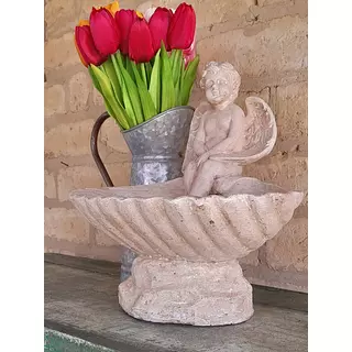 Figura De Concha Con Angel En Resina Para Exteriores