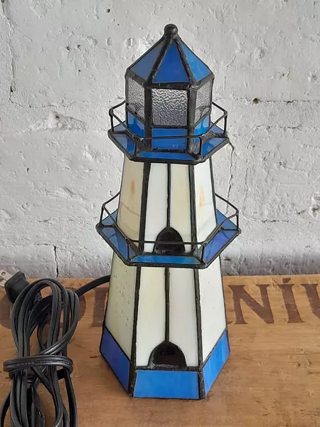 Lámpara Vitral De Mesa Con Forma De Faro