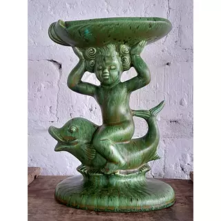 Cerámica Vitrificada Holandesa Querubín Sobre Delfín 1970