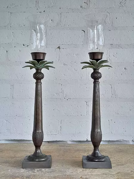 Candelabros Palmera De Bronce Con Brisero