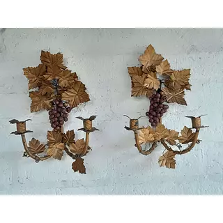 Candelabros Metálicos Racimo De Uvas Y Hojas De Parra X 2