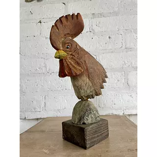 Cabeza De Gallo Tallada En Madera