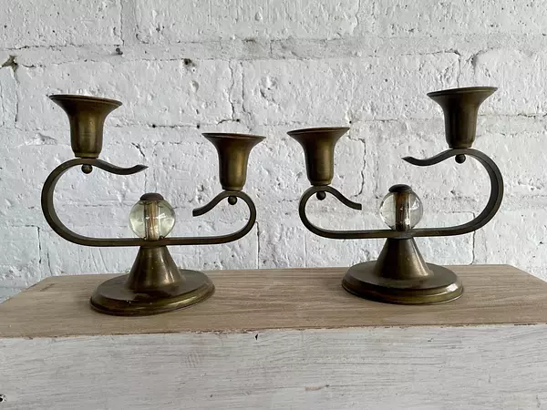 Candelabros X 2 De Bronce Estilo Art Déco 1950