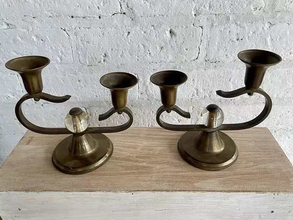 Candelabros X 2 De Bronce Estilo Art Déco 1950