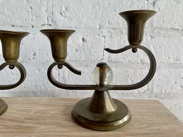 Candelabros X 2 De Bronce Estilo Art Déco 1950