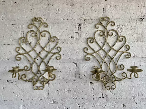 Pareja Candelabros De Pared En Hierro Forjado