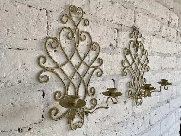 Pareja Candelabros De Pared En Hierro Forjado