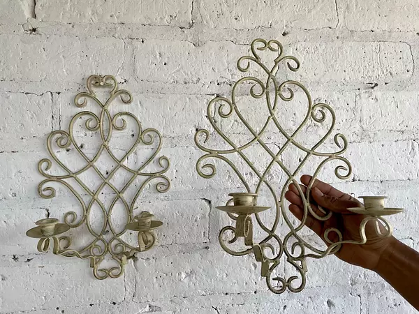 Pareja Candelabros De Pared En Hierro Forjado