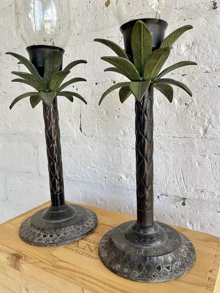 Candelabros Bronce Palmeras Con Brisero