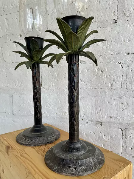 Candelabros Bronce Palmeras Con Brisero