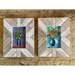 Oleos X 2 Originales Jarrón Con Flores