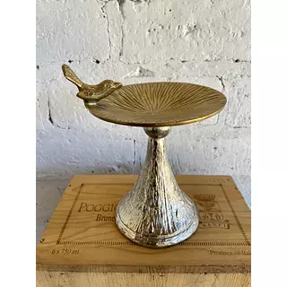 Plato Sobre Pedestal Decorado Con Un Pajarito