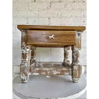 Mesita Con Cajón Marrón Y Blanco Decapado