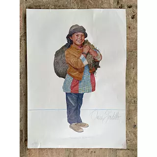 Litografía "Recogedora De Papel" Omar Gordillo 1900