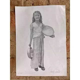 Litografía "Niña Con Pailas" Omar Gordillo 46 X 63,5 Cm 1990