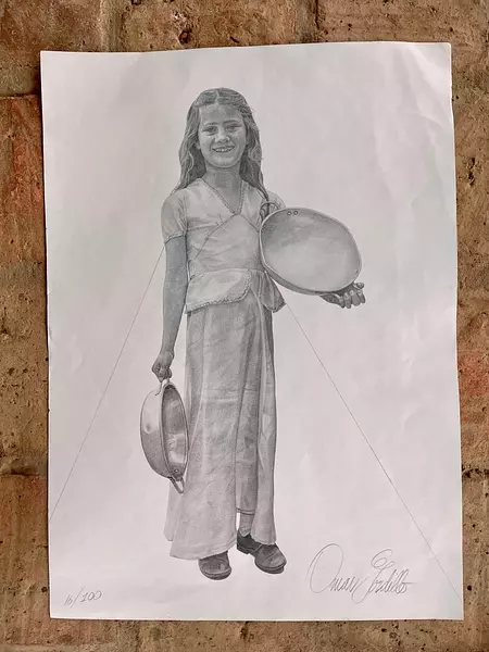 Litografía "Niña Con Pailas" Omar Gordillo 46 X 63,5 Cm 1990