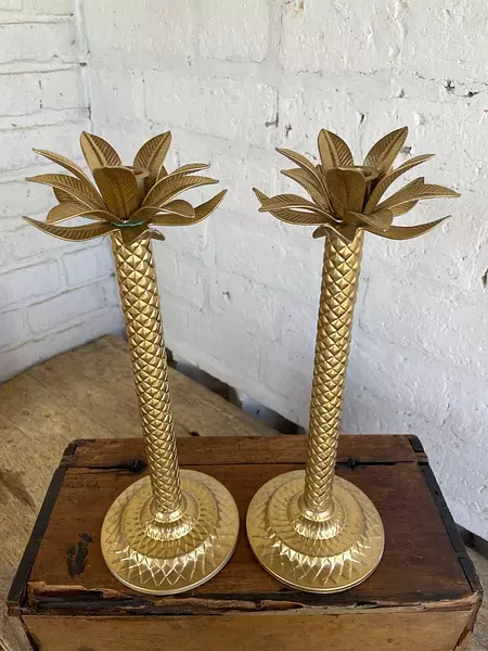 Pareja De Candelabros Con Forma De Palmera - 1980