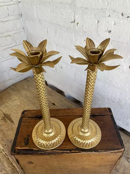 Pareja De Candelabros Con Forma De Palmera - 1980