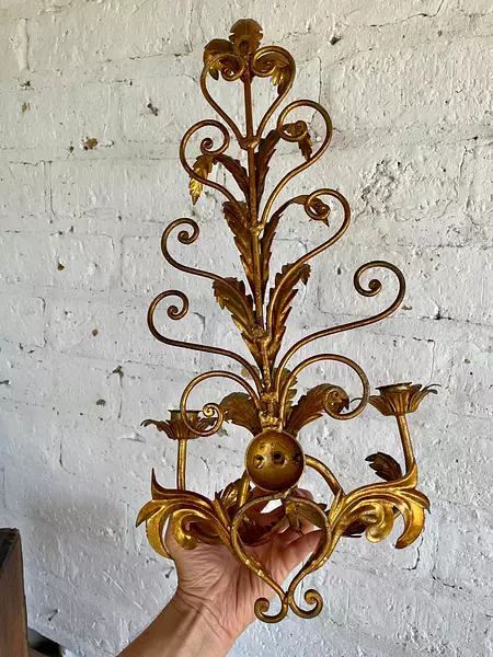 Candelabro Florentino De Pared 3 Velas - Italia 1960