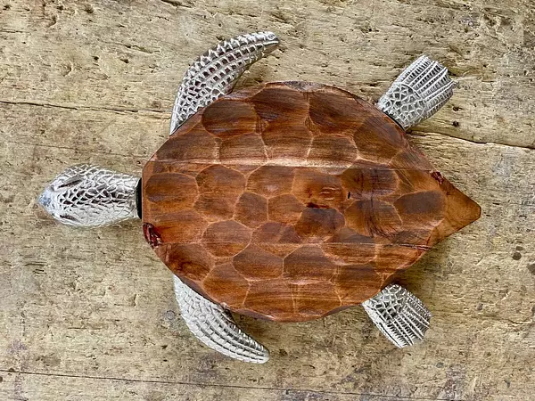 Bandeja Tallada En Madera Con Forma De Tortuga India 1990