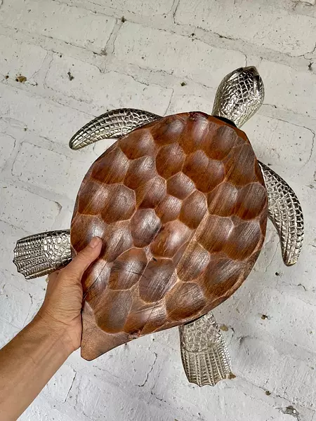 Bandeja Tallada En Madera Con Forma De Tortuga India 1990