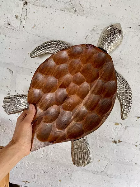 Bandeja Tallada En Madera Con Forma De Tortuga India 1990