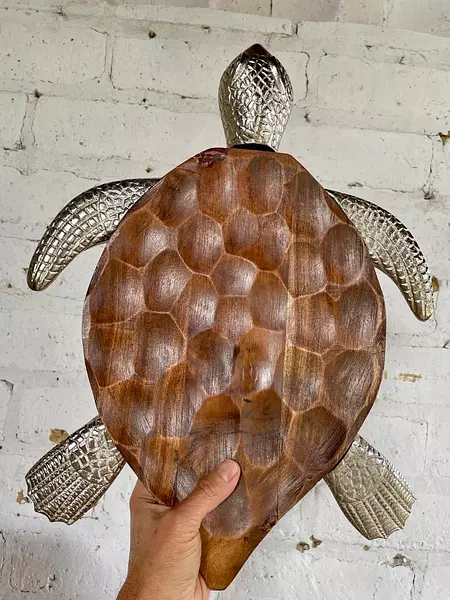 Bandeja Tallada En Madera Con Forma De Tortuga India 1990