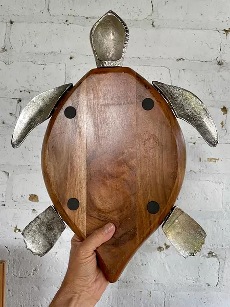 Bandeja Tallada En Madera Con Forma De Tortuga India 1990