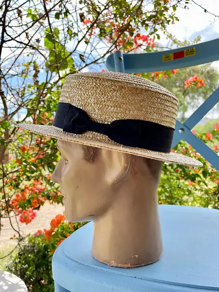 Sombrero De Paja Tipo Canotier Cinta Negra - U.S.A. 2005