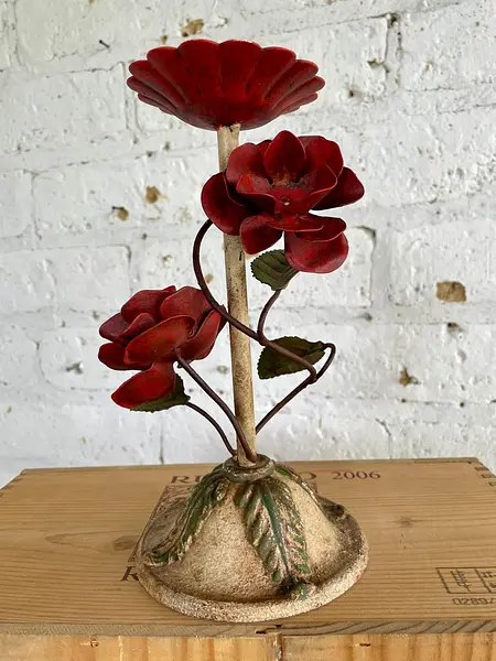 Candelabro Flores Y Hojas Metálicas - U.S.A. 1970