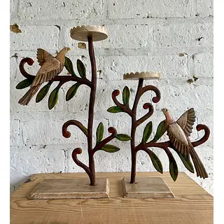 Candelabros Metálicos Con Pájaros Sobre Ramas