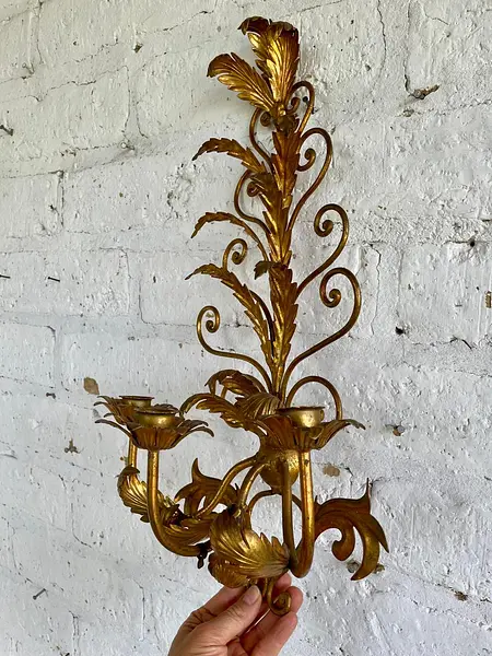 Candelabro Florentino De Pared 3 Velas - Italia 1960