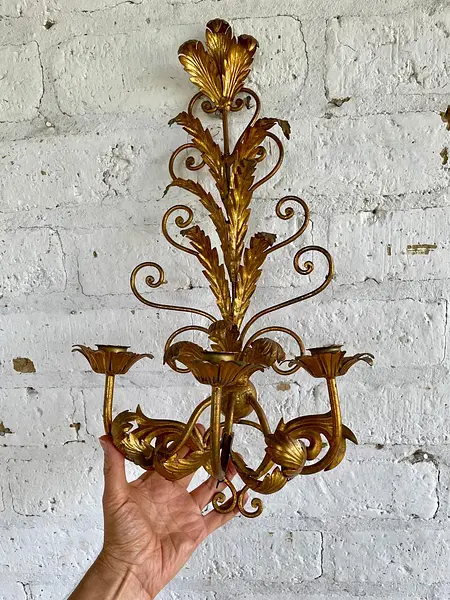 Candelabro Florentino De Pared 3 Velas - Italia 1960