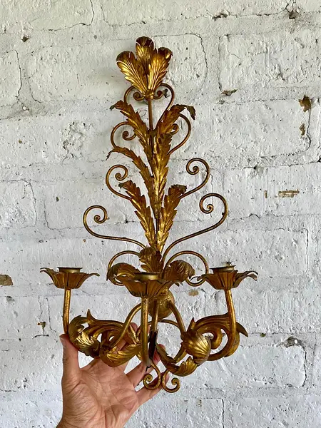 Candelabro Florentino De Pared 3 Velas - Italia 1960