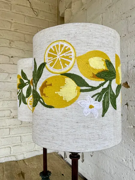 Lámparas X 2 Caperuza Limones Y Azahares Bordados