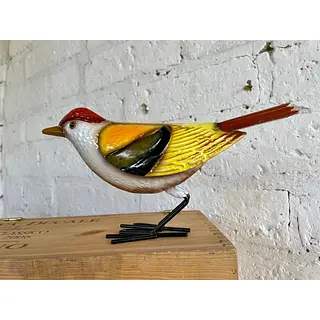 Pájaro Amarillo En Lámina Metálica Gruesa