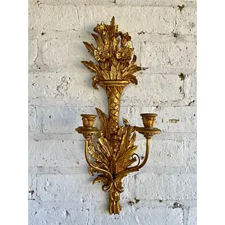 Candelabro Madera Dorado 2 Velas - Italia 1950