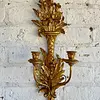 Candelabro Madera Dorado 2 Velas - Italia 1950