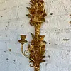 Candelabro Madera Dorado 2 Velas - Italia 1950