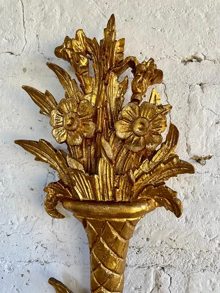 Candelabro Madera Dorado 2 Velas - Italia 1950