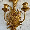 Candelabro Madera Dorado 2 Velas - Italia 1950