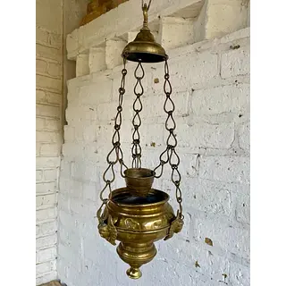 Lámpara De Iglesia En Bronce Con Ángeles - España 1900