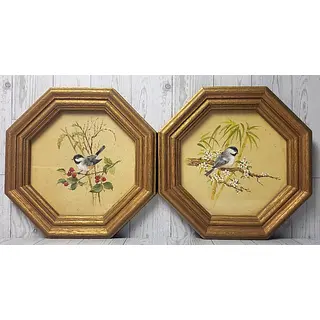 Cuadros Octogonales De Pájaros Carboneros - U.S.A. 1980