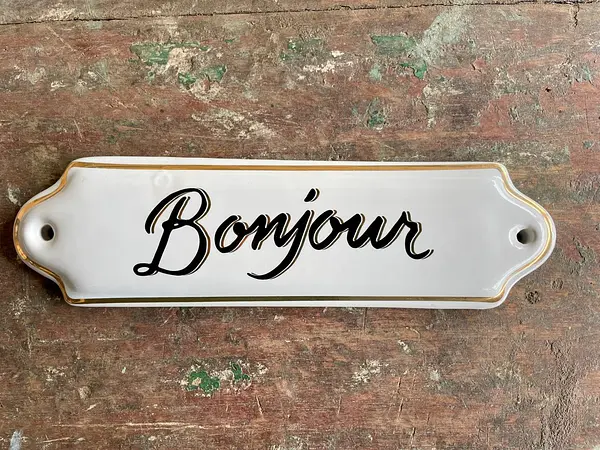 Letrero "Bonjour" En Porcelana