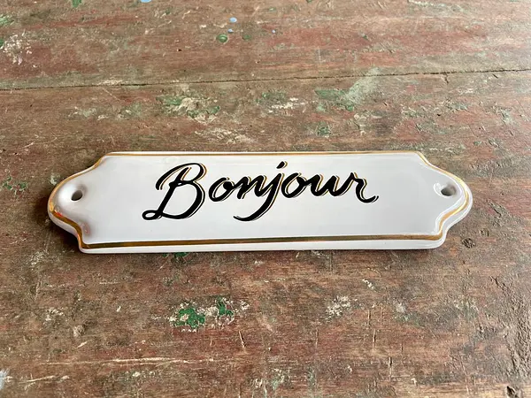Letrero "Bonjour" En Porcelana