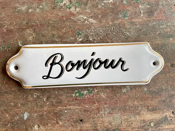 Letrero "Bonjour" En Porcelana