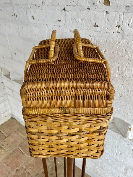 Canasta Vintage De Picnic En Ratán Estilo Francés
