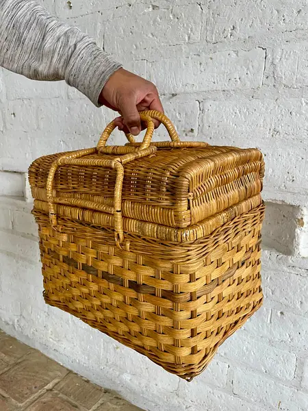 Canasta Vintage De Picnic En Ratán Estilo Francés